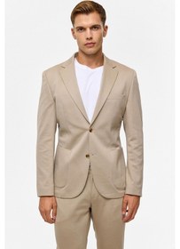 Resim Süvari Bej Slim Düz Mono Yaka 6 Drop Takım Elbise-38720 Bej 