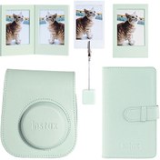 Resim Instax Mini 12 Yeşil Deri Kılıf Laporta Deri Albüm ve Fotoğraf Çerçeveleri Aksesuar Seti Fujifilm