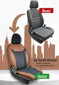 Resim Skoda Superb Station Wagon ile Uyumlu Lüx Deri Süet Oto Koltuk Kılıfı Ön Arka Takım Premium Serisi KAHVERENGİ SİYAH 
