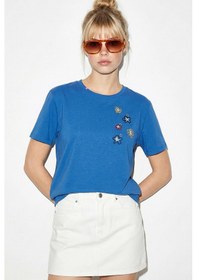 Resim Shade Kadın Pamuk El İşi Çiçek Nakış Detaylı Tasarım T-shirt 1005 60282050 - Gök Mavisi Açık Mavi L 