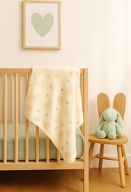 Resim MintTasarımButik %100 Pamuk Bej Bebek Battaniyesi Yumuşak Nefes Alabilir Kumaş Yenidoğan Uyumlu 80x90 cm 