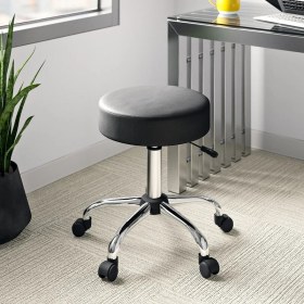 Resim Depolife Krom Ayaklı Ofis Kasiyer Taburesi 360 Derece Tekerlekli Deri Döşeme Oturak Eczane Laboratuvar 