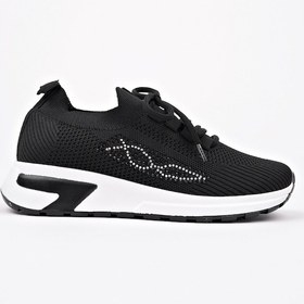 Resim Muggo Martha Kadın Kalın Taban Günlük Triko Taşlı Bağcıklı Sneaker Spor Ayakkabı Siyah 