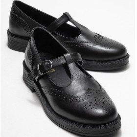 Resim Janney Siyah Cilt Hakiki Deri Bantlı Kadın Loafer Ayakkabı SİYAH CİLT 
