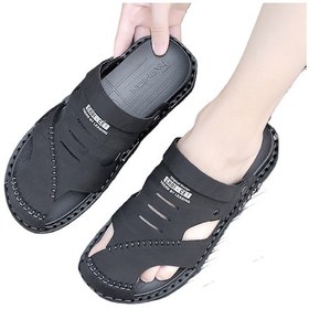 Resim Çift Kullanımlı Erkek Moda Delik Baotou Deri Rahat Sandalet Siyah Yükseltme Çok Renkli 