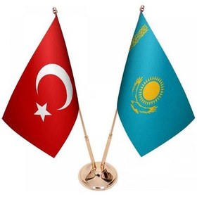 Resim Masa Üstü Kazakistan Bayrağı Türk Bayrağı İkili Pirinç Direk Masa 
