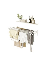 Resim Akordiyon 120cm 9 Gözlü Metal Çamaşır Kurutmalık Askı Duvara Monte Katlanabilir Beyaz Beyaz 