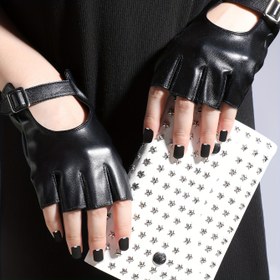 Resim Kadın Moda Punk Sokak Stili Ayarlanabilir PU Sahte Deri Eldiven, Katı Renk, Elle Yıkanabilir, Esnek Değil, Gündelik Çıkış, Motosiklet Sürüşü, Parti, Sahne Performansı için Dokuma Dekoratif Eldiven 