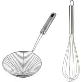 Resim Mybru Paslanmaz Çelik Metal Saplı El Çırpıcısı ve Kevgir 2'li Set (Blender) 