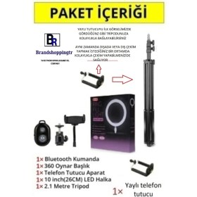 Resim Yussraw Bluetooth Kumandalı 10"inç LED Işıklı Halka + Yaylı Telefon Tutacağı 2.10 cm Tripod Siyah 