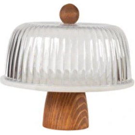 Resim 25 cm Beyaz Mermer Fanuslu Kek Standı Natürel Ayaklı Yuvarlak Desenli 2 Adet 