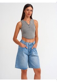 Resim Dilvin Ayarlanabilir Kemerli Denim Şort Mavi 