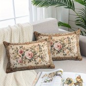 Resim 2 Adet Vintage Fransız Gülü Desenli Yastık Kılıfı - Pembe Güller ve Yeşil Bitki Motifli Yumuşak Peluş Bej, Şık Ev ve Ofis Dekoru, Sevdikleriniz İçin Mükemmel Hediye, Zarif Atkı Kılıfları | Fermuarlı 