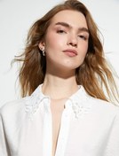 Resim Kısa Kollu Gömlek Dantel Yaka Viskon Karışımlı 