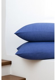 Resim Vevra Çizgili Mavi Düz Renkli 2 Li Yastık Kılıfı Pamuklu Kumaş Fermuarlı Mavi 