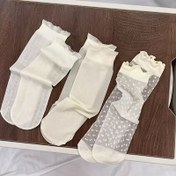 Resim 3 Çift Ultra-İnce Topuklu Çorap, Nefes Alabilen Dantel Kısa Çoraplar, Boş File Çoraplar ve Yaz için Lolita Tarzı Kıvrımlı Çoraplar. 