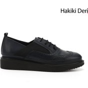 Resim GÖNDERİ(R) Kadın Lacivert Antik Bağcıklı Dolgu Taban Hakiki Deri Ayakkabı 