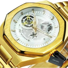 Resim Hanyang Bo Altın Beyaz Kazanan Klasik Elbise Otomatik Mekanik Izle Erkekler Için Aydınlık Eller Saat Retro Gümüş Kayış Bilek Saatler Dropship (Yurt Dışından) 