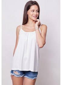 Resim Jument Kadın Span Karışımlı Şık Kumaş İp Askılı Önü Büzgülü Ayar Askılı T-shirt Bluz-beyaz Beyaz 