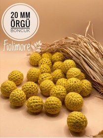 Resim Fiolimore 20 mm Sarı Örme Boncuk (5 Adet) Örgü Tasarım Emzik Zinciri Malzeme 