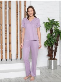 Resim Limissi İmissi Dantelli V Yaka Pijama Takımı - Lila Xs / M 