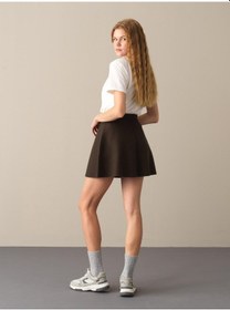 Resim XINT Kadın Beli Lastikli Regular Fit Triko Mini Etek Kahverengi 