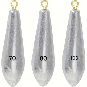 Resim Balıkçılık Ağırlık Gözcü Gözyaşı Damlası Tuzlu Su Balıkçılığı Ağırlıkları Kurşun Döküm Yumurta Damlası kurşun gözcü kombinasyon seti, No. 70, No. 80 ve No. 100 (her biri bir adet) 