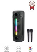 Resim Torima KTS-2086 Siyah Çift Mikrofonlu RGB Ledli Taşınabilir Bluetooth Hoparlör Parti Speaker 