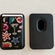 Resim 1 Adet Kristal Desenli Manyetik PU Deri Cüzdan - iPhone 16/15/14/12 için Güçlü Manyetik Kartlık (2 Kart Kapasiteli) + Ücretsiz Metal Halka Adaptörü ile Uyumlu for Samsung/Google/Moto Cihazlar 