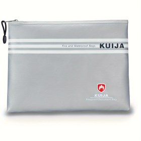 Resim KUIJA Alev ve Su Geçirmez Belge Çantası 34.04cm x 23.88cm - Nakit, Mücevher, Pasaportlar için Fermuarlı Dayanıklı Güvenli Saklama Çantası | Gri, Güvenli & Taşınabilir, Kilitlenebilir Çanta 