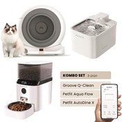 Resim Groove Q-Clean Otomatik Kedi Tuvaleti Gri - Petfit Aqua Flow Akıllı Su Pınarı - Petfit AutoDine X Otomatik Mama Kabı 
