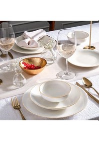 Resim Kütahya Porselen Bone Zeugma 24 Parça Yemek Takımı Mat Altın Altın 