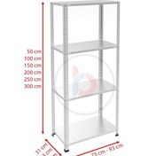 Resim Raf Burada 4 Katlı Galvaniz Çelik Raf - Depo, Arşiv, Kiler, Dosya, Market Rafı-59x75 cm-100 cm-1.50 mm 