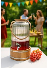 Resim 3 Lt Ahşap Standlı Cam İçecek Sebili Musluklu Şerbetlik Sunumluk Halat Saplı İçecek Dispenseri 