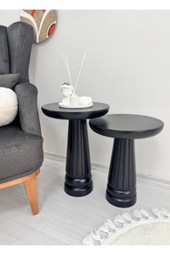 Resim AYLESA Ahşap 2’li Set Mantar Yan Sehpa Modern Siyah Renk Fiskos Zigon Çiçeklik 