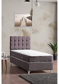 Resim Bengü Tek Kişilik Baza Başlık Yatak Seti Gri 90 190 