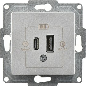 Resim Günsan Elektrik Eqona Radius Neoline 2 Çıkışlı USB Şarj Prizi, 20W, Type C + Type A, Gümüş (Mekanizma + TuşKapak) 