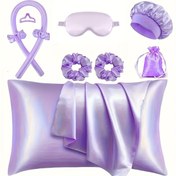 Resim 9/10/12 Parça Uyku Saç Şekillendirme Seti, 4'lü Maşa Kiti ve 1 Yastık Kılıfı, 2 Büyük Topuz Lastiği, 1 Yuvarlak Göz Maskesi, Gece Dalgaları İçin Saten Bonnet Şapka - Tüm Ciltler için Queen Hediye Paketi, Çoklu Isısız Rulo Araçlarıyla Silkli Saklama Çantası Dahil 
