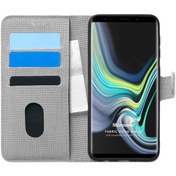 Resim Samsung Galaxy Note 9 Kılıf Fabric Book Wallet Gri Microsonic