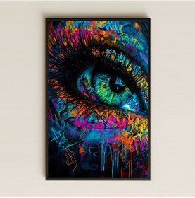 Resim Neon Graffiti Gece Göz Tasarımlı Şeffaf Pleksi Tablo 