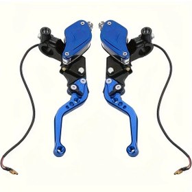 Resim Honeybeeshop Mavi Çift Hidrolik Silindirli Tanklı Motosiklet Fren Ve Debriyaj Kolu Kiti 7 8 22mm Piston Evrensel Cnc 
