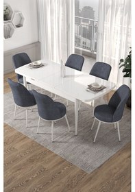 Resim Canisa Kor Serisi, Beyaz Açılabilir 70x114 Yemek Masa Takımı 6 Füme Sandalye Masa Beyaz Sandalyeler Füme 