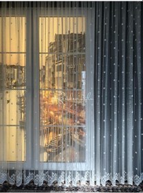 Resim Tül Perde Şazeli Desen Pırıltı Zeminli Jakar Örme Ekru 