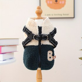 Resim Pet Kıyafetleri Köpek Kedi Giyimleri Mutlu Köpek Küçük Köpek Gezinti Rahat Şık Sevimli Bahar Sonbahar Sıcak Rahat Yün Fleece Renk Blok Traction Yelek - Yeşil ve Beyaz 