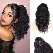Resim 1 adet Şık Afro Kıvırcık Kinky Klipsli At Kuyruğu Uzatma, Yüksek Sıcaklıkta Dayanıklı Sentetik Saç Parçası Kadınlar İçin, Doğal Görünümlü Günlük Kullanım Saç Aksesuarı 