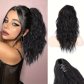 Resim 1 adet Şık Afro Kıvırcık Kinky Klipsli At Kuyruğu Uzatma, Yüksek Sıcaklıkta Dayanıklı Sentetik Saç Parçası Kadınlar İçin, Doğal Görünümlü Günlük Kullanım Saç Aksesuarı 