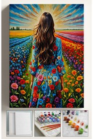 Resim Corvo Sayılarla Boyama Çerçeveli Hobi Seti Numaralı Tuval Fırça Boya Dahil Kasnaklı 40X50 Cm ÇİÇEK TARLASI 