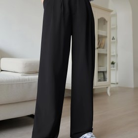 Resim Şık Kadın Geniş Paça Pantolon, Düz Renk Polyester Elastan, Makinede Yıkanabilir, İlkbahar/Yaz/Sonbahar, Günlük 