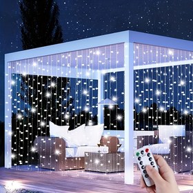 Resim USB ile Çalışan 3m Perde Peri Işıkları - 300 LED, 8 Mod, İç/Dış Mekan Dekoru için Uzaktan Kumanda Dahil, Partiler & Düğünler için Mükemmel 