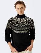 Resim Dik Yaka Desenli Kışlık Triko Kazak 